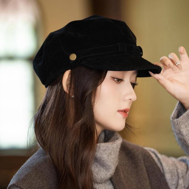 Women S Brown Flat Top Suede Like Korean Style Newsboy Cap