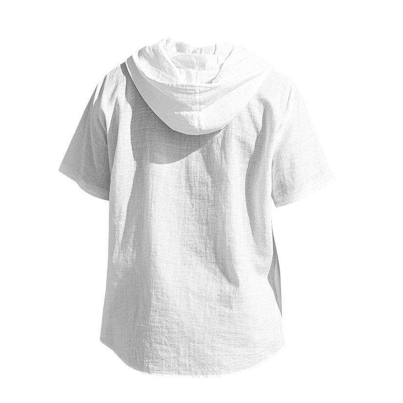 Summer Men's Lightweight Breathable Linen Loose-Fit Hooded Short-Sleeved Shirt