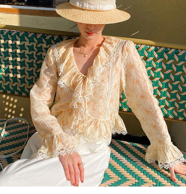 Женская шифоновая рубашка с длинным рукавом, французская текстура, весна 2026 L