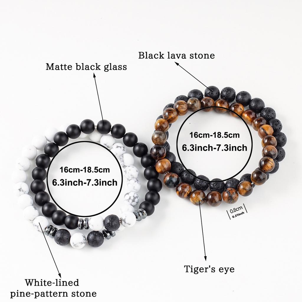 Festive Gifts Lava Rock Tiger Eye And Howlite Beaded Bracelet Set Natural Stone Fashion Jewelry For Men Women Daily Wear Simple Versatile Accessory