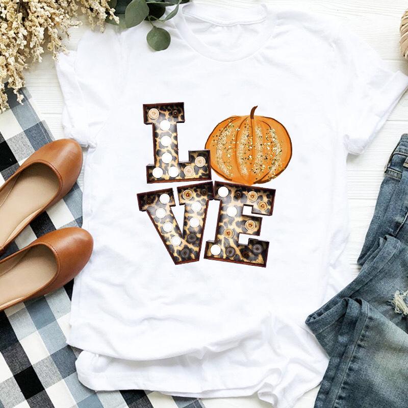 

Casual Halloween Cat Pumpkin Graphics Women T-Shirt 90S Summer Blouses Loose Short Sleeve Round Neck Female Y2K Tops XXXL білий