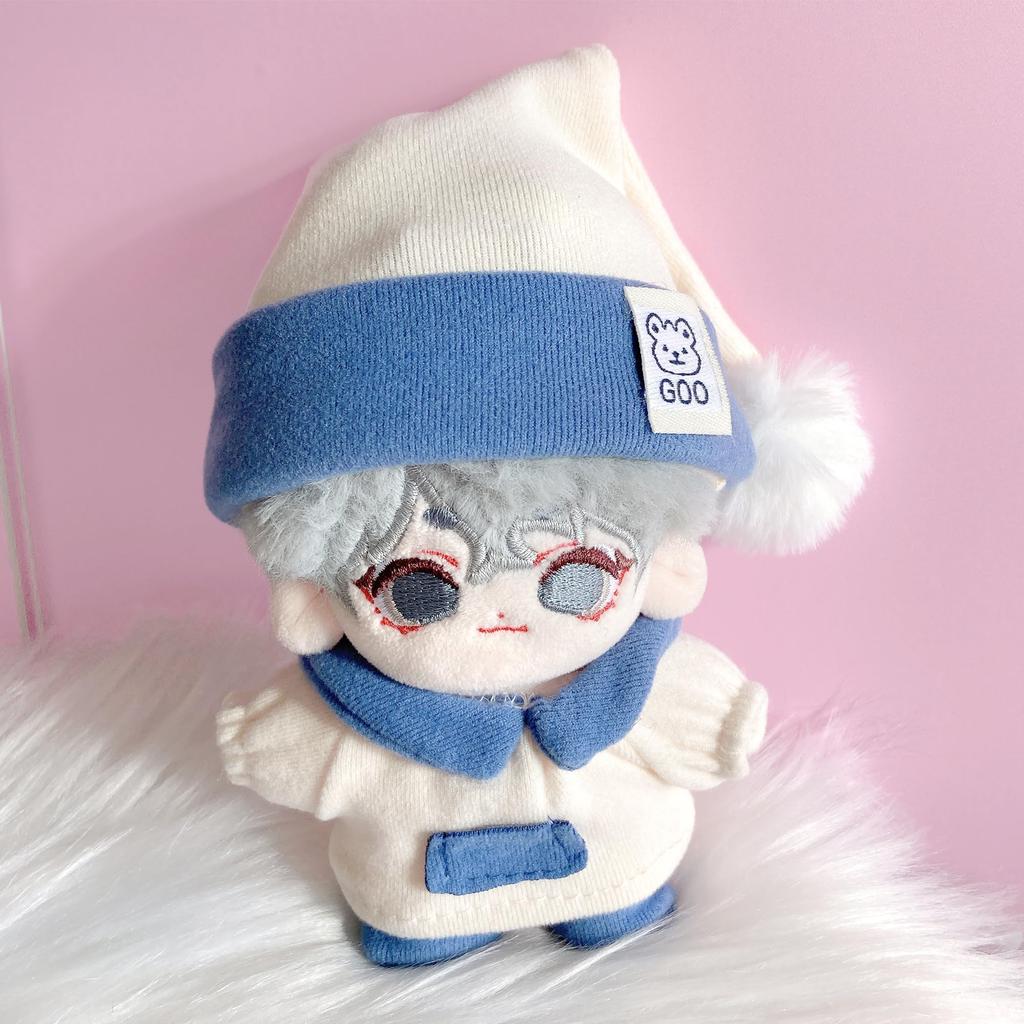 Pajama Set (Hat, Dress, and Shoes) for 10cm Plush Doll, Blue, Plush Clothes, Kigurumi Accessories, Otaku Activities, Doll, Mascot, Kpopdoll Costume