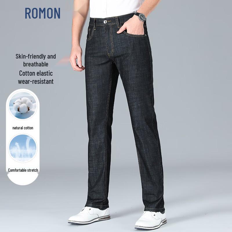 ROMON Men's Loose Fit Natural Cotton Stretch Jeans