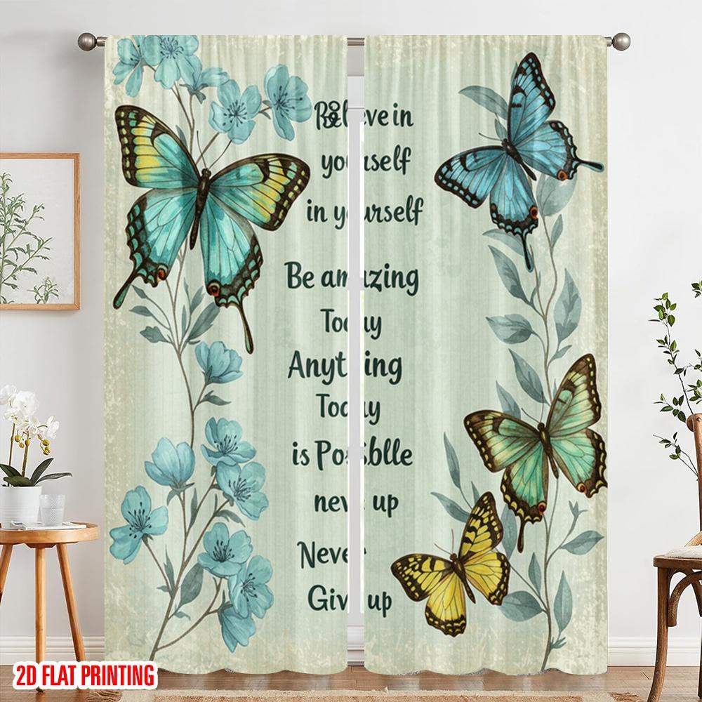 2pcs 2D Flat Printing Curtain Believe Amazing Today Possible Fabric Without Electricity All Season Party & Holiday Decor Perfect