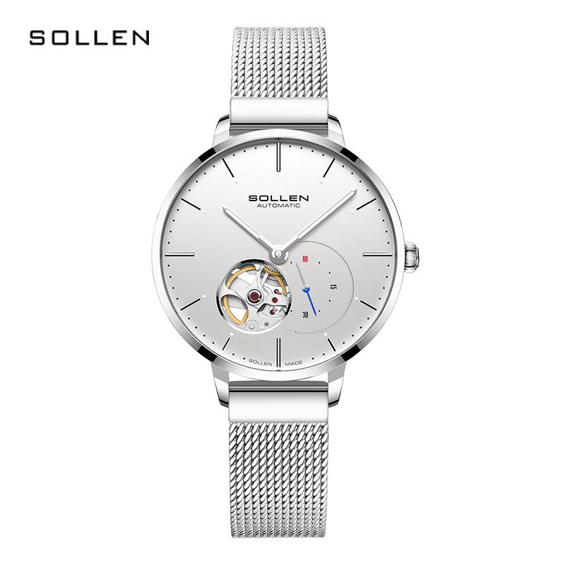 Solon Petite Ladies' Skeletonized Automatic Mesh Band Watch - Korean Style 