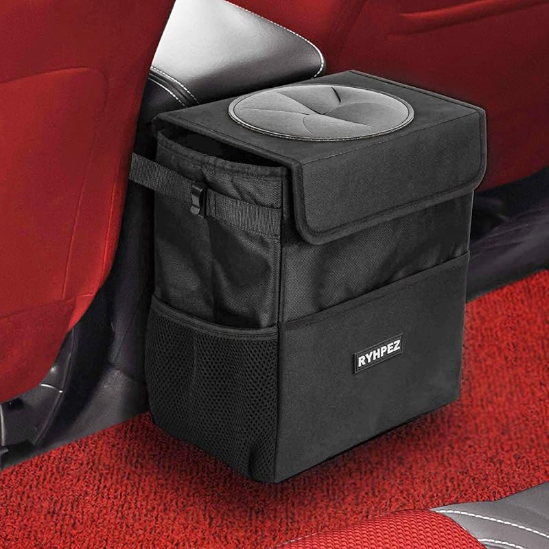 Ryhpez Car Trash Can With Lid - Leakproof Trash Bin Car Garbage Can, Collapsible Automotive Truck Organizer And Storage Bag Car Accessories For Women