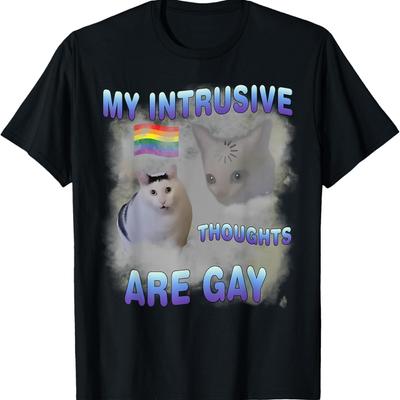 My Intrusive Thoughts Are Gay Funny Cat Meme Humor Joke T-Shirt for Men Women