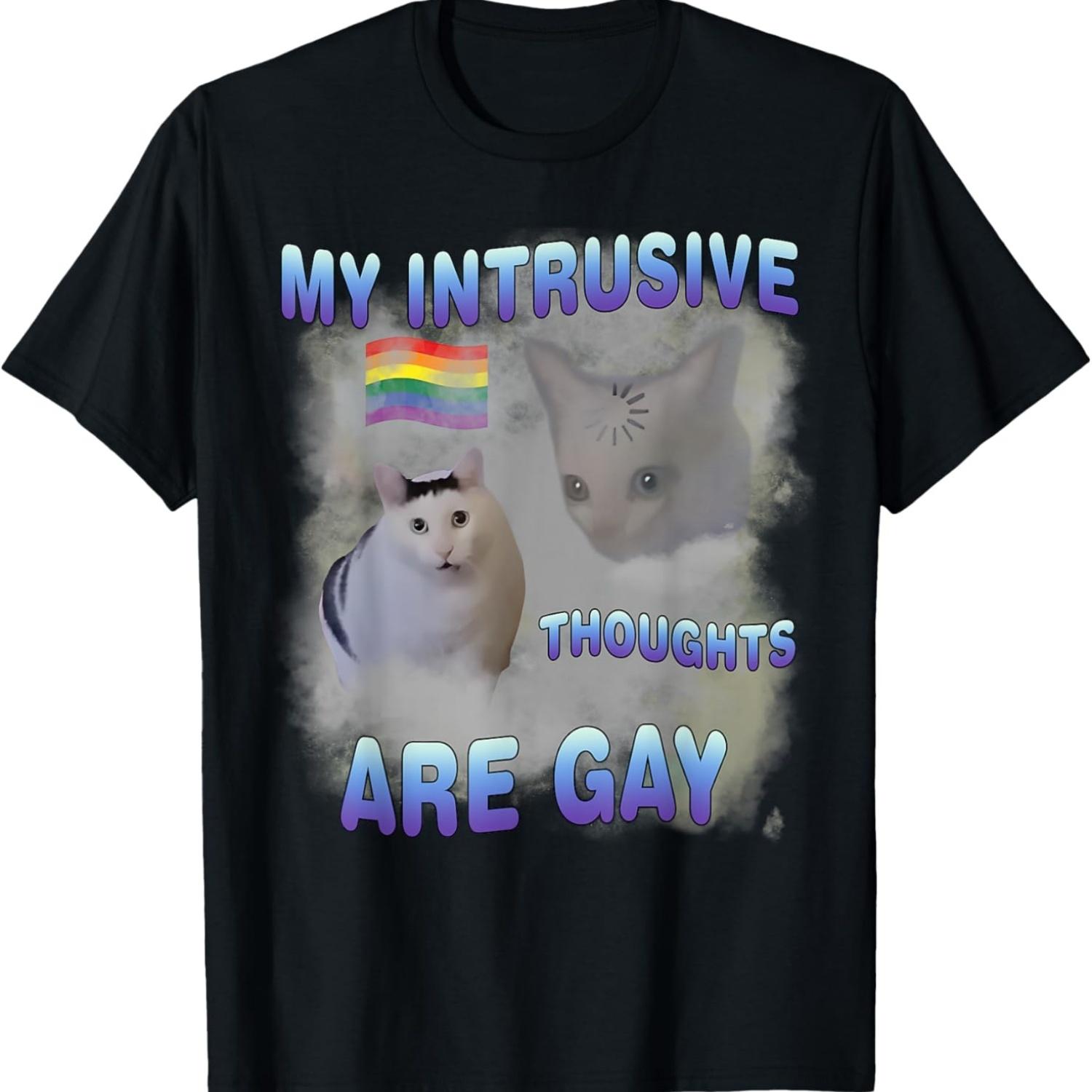 

My Intrusive Thoughts Are Gay Funny Cat Meme Humor Joke T-Shirt for Men Women XXXXXL чорний