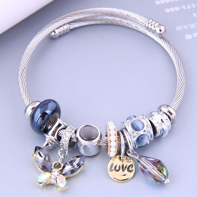European and American Metal Versatile Butterfly LOVE Water Drop Multi-element Pendant Accessories Temperament Bracelet чёрный