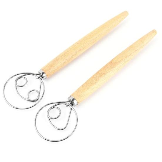 Wood Mixing Stick 13-Inch Double/Single Loop Whisk for Eggs Flour & Dough Blending Handcrafted Kitchen Utensil for Baking & Cooking