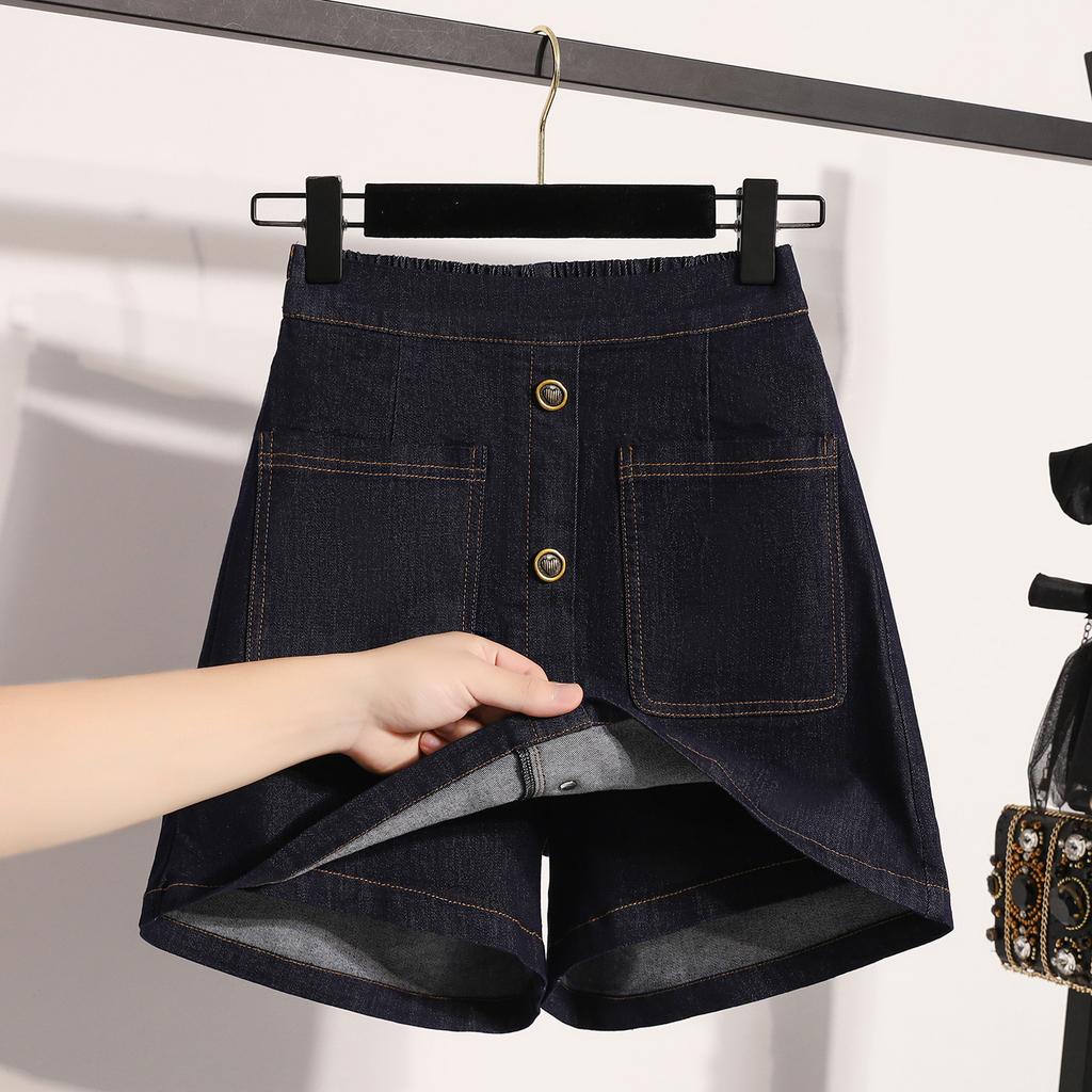 Dimanaf Summer Plus Size 2025 Women Jeans Shorts Elastic Waist Pants Loose Basic High Waist Blue Denim Pants