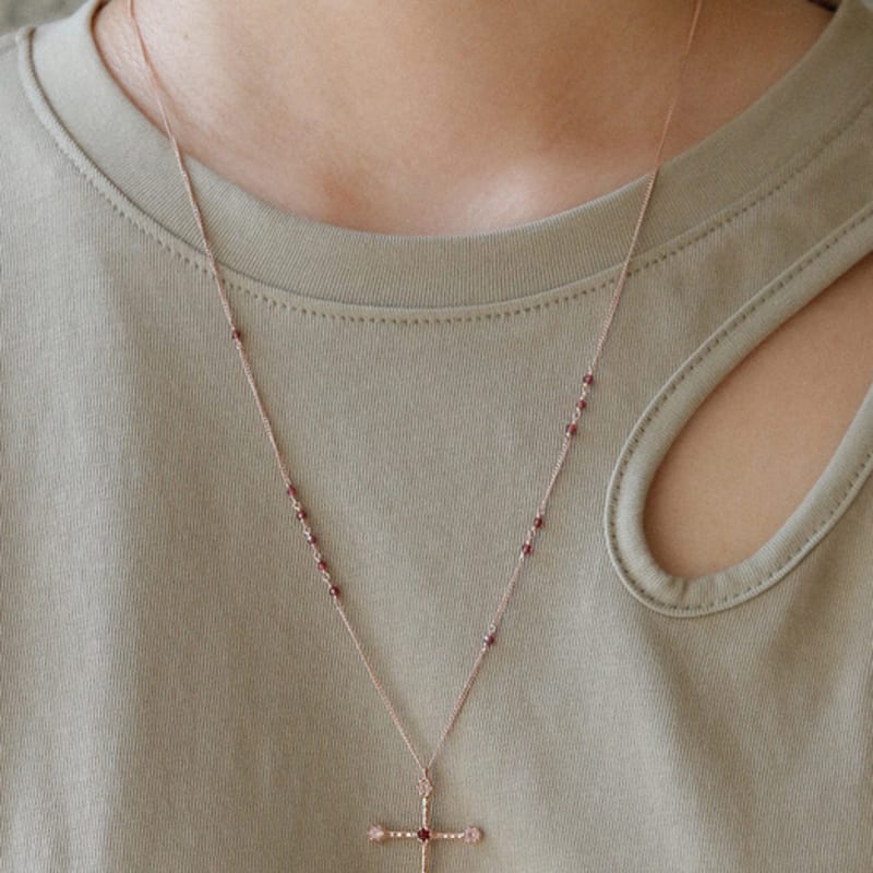 J.Lauren Garnet Cross Rose Gold Long Necklace N01180