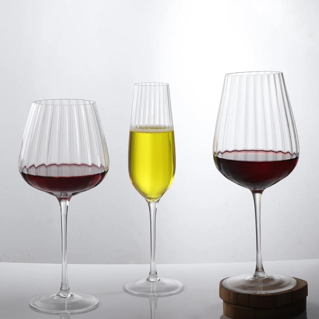 Nordic vertical striped red wine glass, champagne glass, creative striped crystal glass, tall glass for home use