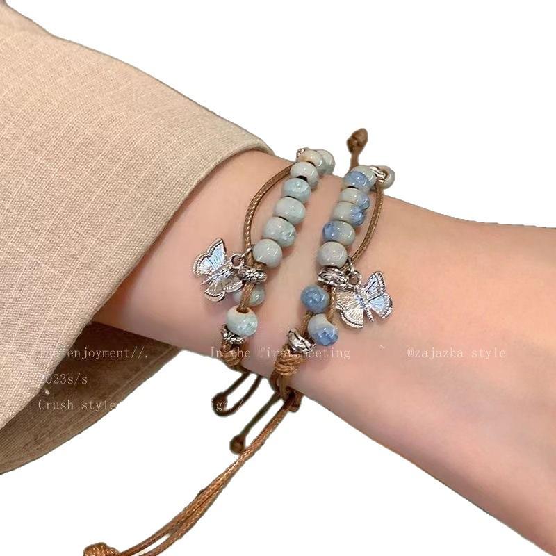 Summer 2024 Retro Butterfly Ceramic Beaded Bracelet: New Chinese Ethnic Style Jewelry for Women