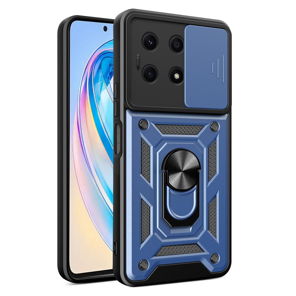 For Honor X8a 4G Shockproof Kickstand PC+TPU Phone Case Slide Lens Protection Cover