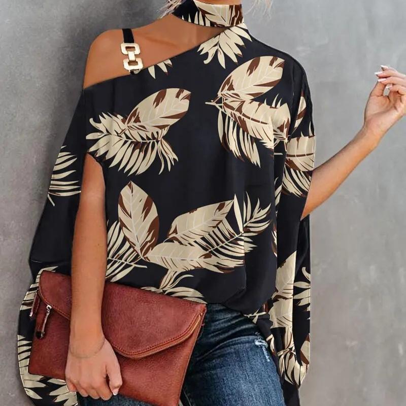 Summer Loose Women's Halter Cape Printed Short-sleeved Shirt for Women