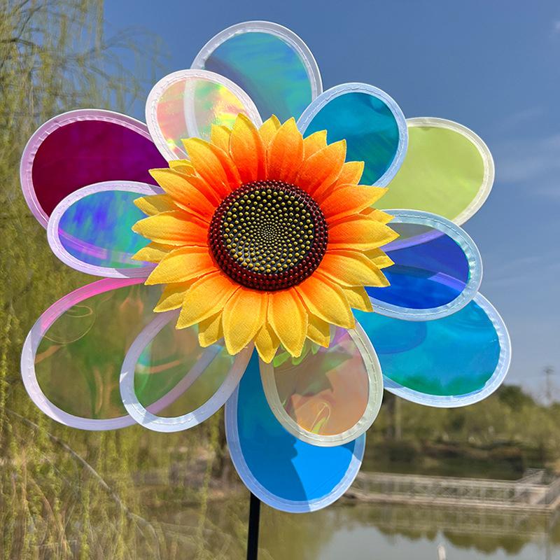 1Pc Outdoor Garden Lawn Yard Bird-Scaring Wind Spinner Fruit Garden Reflective Six Color Dazzling Sunflower Windmill Kids Toys