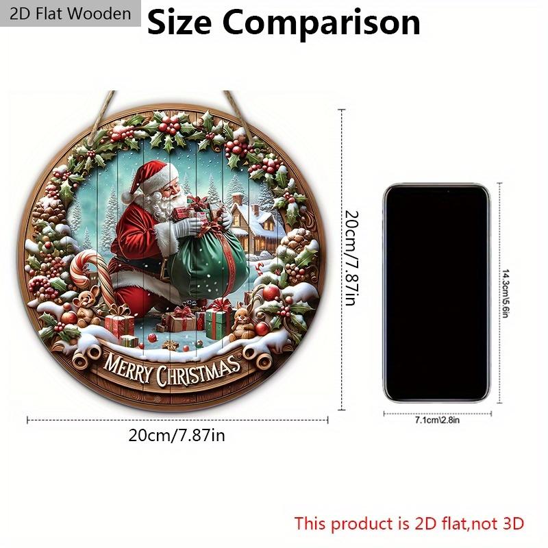 Rustic Christmas Wooden Sign with Santa Claus Pattern - Merry Christmas Round Sign for Front Door, Wall Hanging Decor - Ideal Christmas Decoration