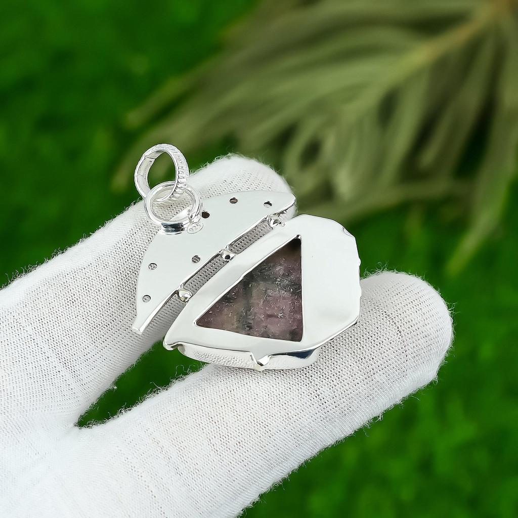 Natural Rhodonite Gemstone Indian Jewelry 925 Sterling Silver Pendant For Women
