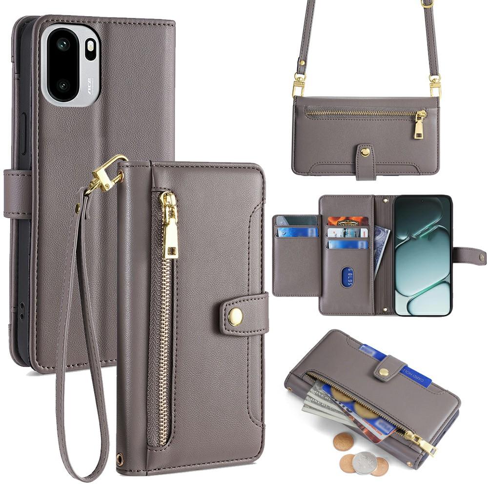 For OnePlus Ace 6T 5G/Ace 6 5G Leather Case Zipper Pocket Wallet Phone Cover with 2 Straps