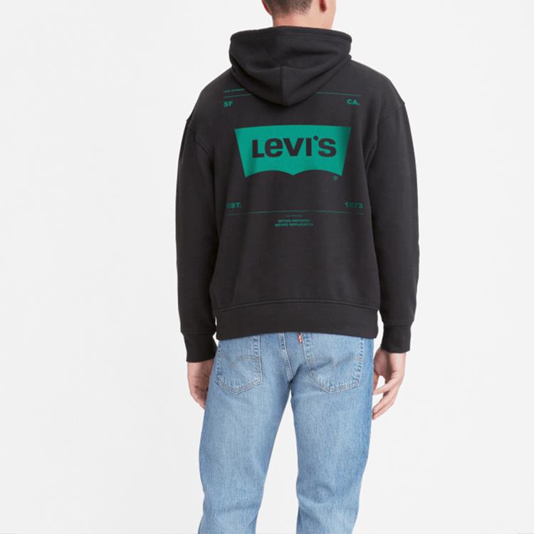 Levis Solid Logo Print Drawstring Hoodie Men hoodies Black 38479-0061