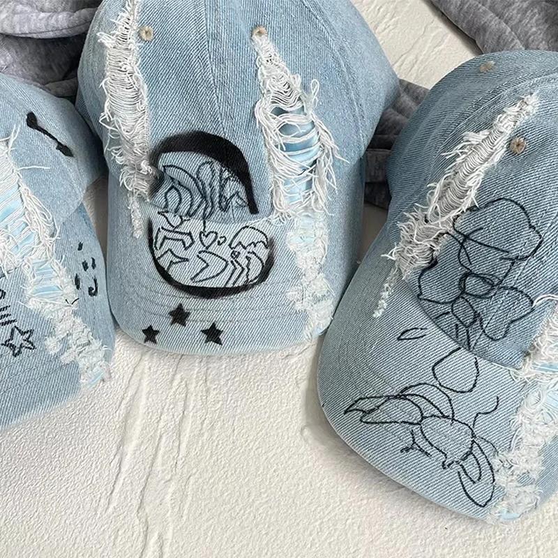 Y2K Style Denim Blue Baseball Cap Newjeans Minji Haerin Omg Stage Long Rabbit Ear Hat Fashion Hip-Pop Cap Couple Birthday Gifts