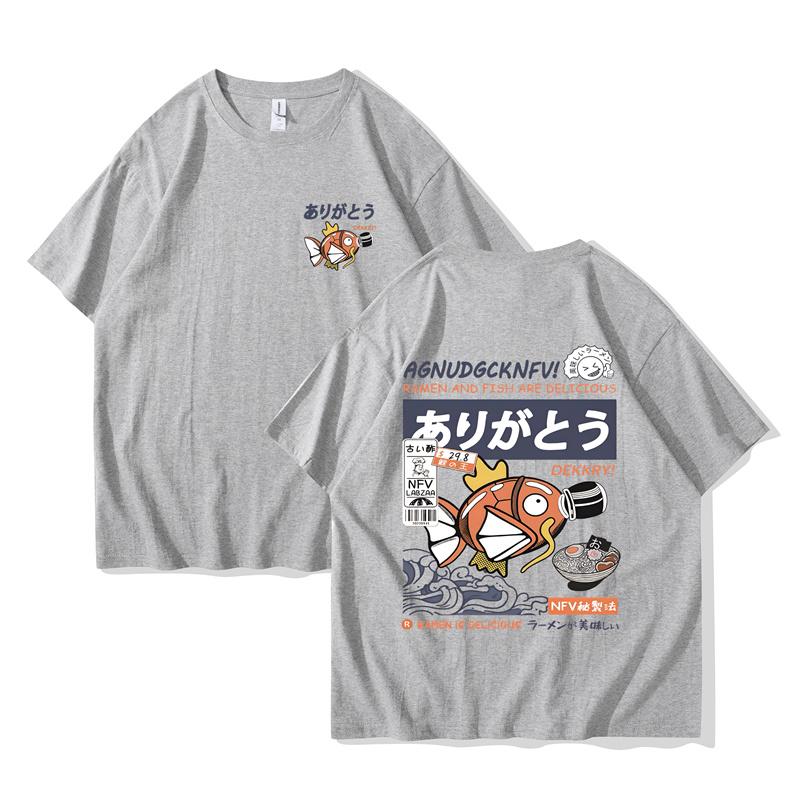 Men's T-shirt Magikarp Printed T-shirt Short Sleeve Summer Japanese Kanji Funny Fish Street T-Shirt Oversized Tee Men Clothes