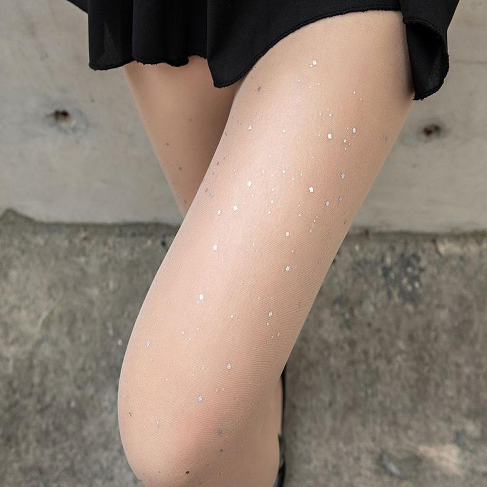 Sexy Shiny Stockings Y2k Women Transparent Tights Goth Pantyhose Slim Thin Nylon Tights Black Starry Sky