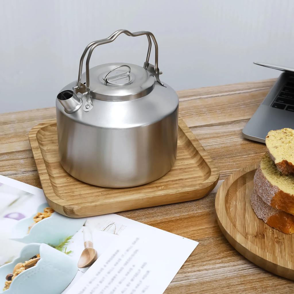 Camping Kettle with Double Handle Stainless Steel Short Nozzle Design Portable Camp Tea Coffee Pot for Travel Outdoor Activity