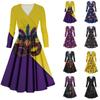 Women's Casual And Fashionable Carnival Printed Long Sleeved V-neck Sexy Dress