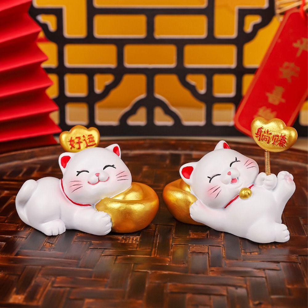 Cute Fortune Kitten Figurine Chinese Style Mini Cat Figurine Car Accessories