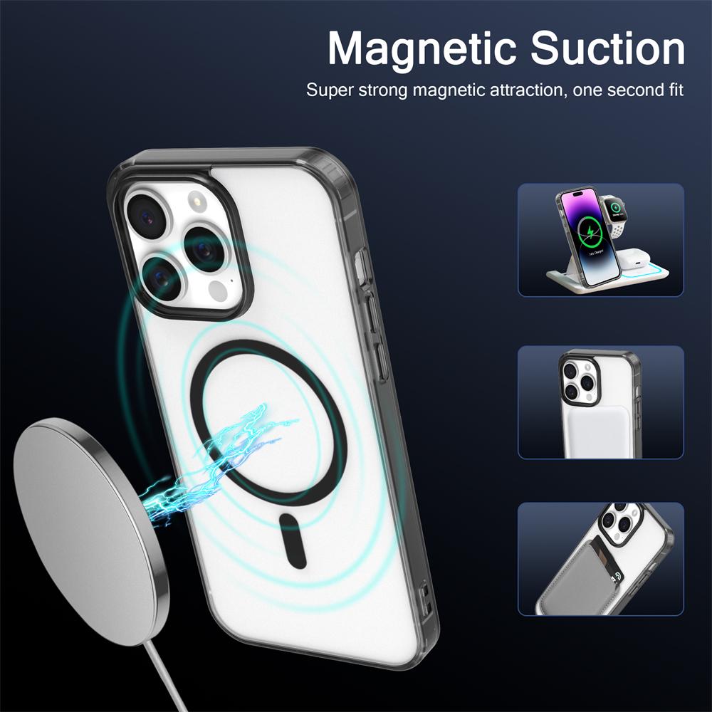 Luxury Wireless Charge For Magsafe Phone Case for iPhone 17 16 15 14 Pro Max Plus Transparent Magnetic Electroplate Bumper Cover