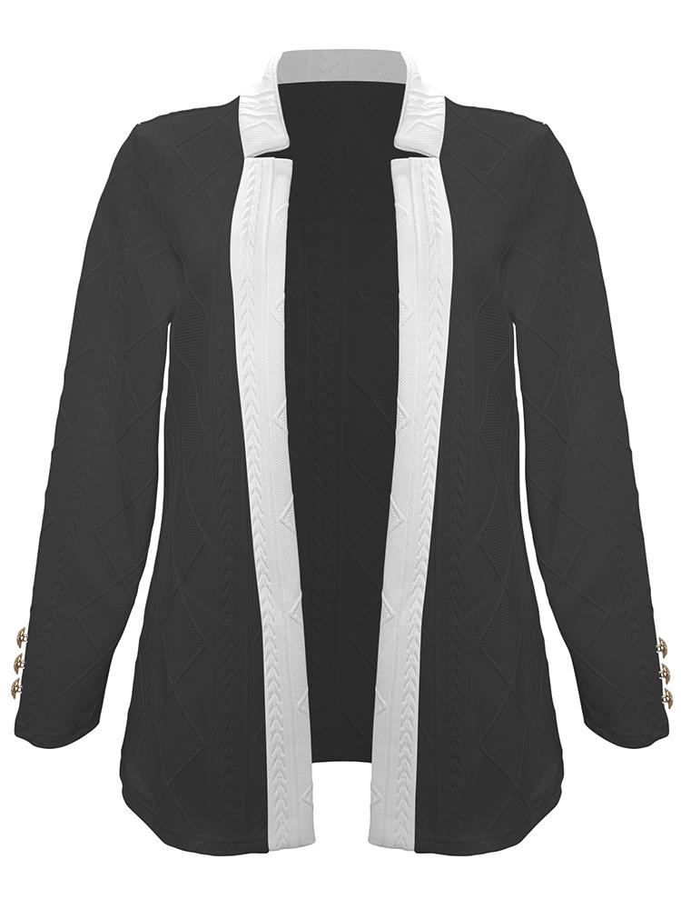 Fashionable Women's Clothing Solid Color Dual Tone Textured Long Sleeved Cardigan Jacket Cufflink Suit