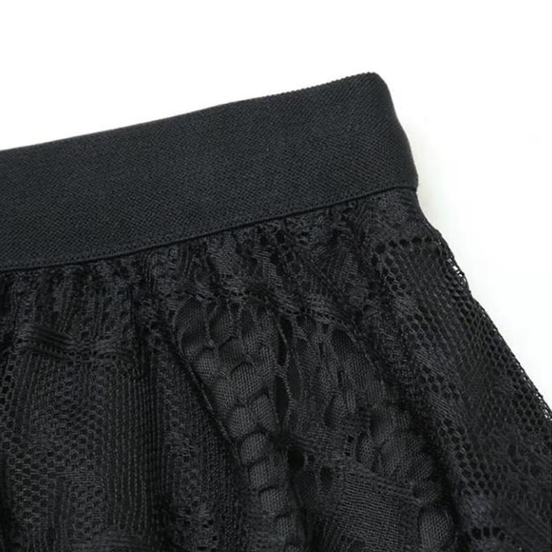 Women's Short Skirt Office Casual Skirt Lace Skirt A-Line Long Dress Hem Gauze Hollow Pleated Skirts