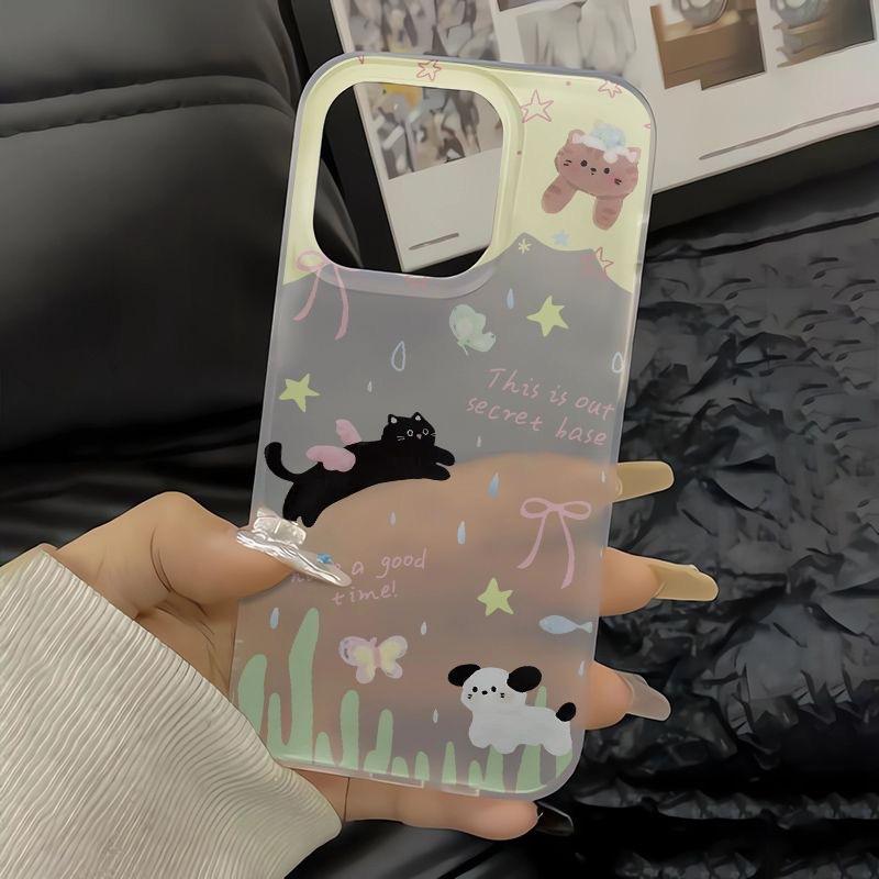 Apple 11 12 13 14 15 ProMax Przezroczyste Matowe Miękkie Etui na Telefon Komórkowy dla Wychodzących Kociąt i Szczeniąt.