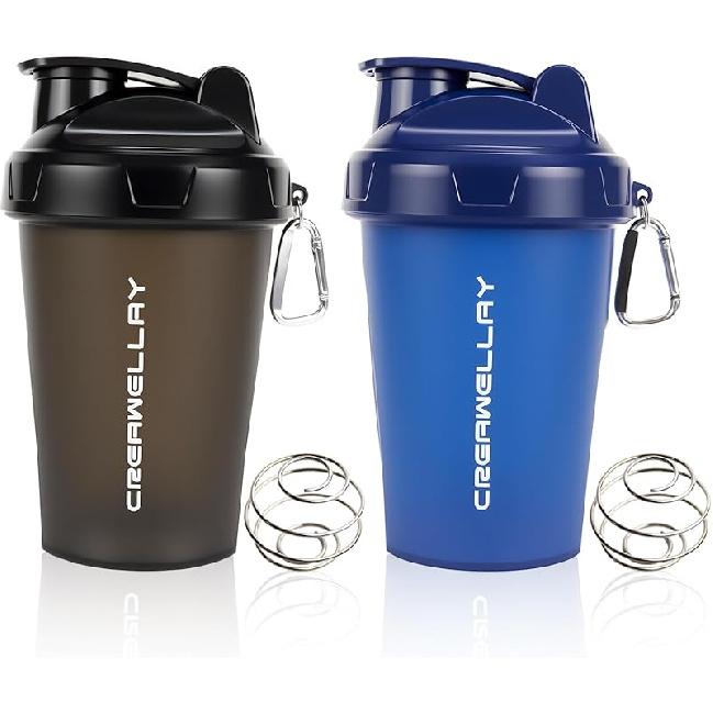 2 Pack Shaker Bottles for Protein Mixes, 17 oz Small Protein Shaker Bottle with Handle, Gym Shaker Cups with Blending Ball for Pre Workout, BPA-Free Black,Blue