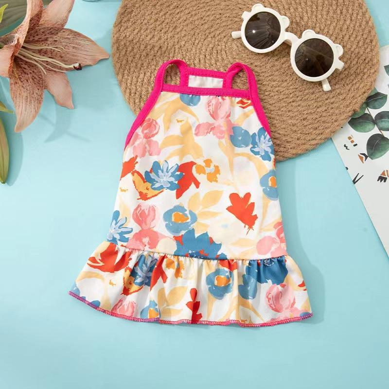 Cute Floral Pet Dog Sundress Soft Breathable Fabric Ruffle Hem For Small Dogs Summer Outdoor Daily Wear