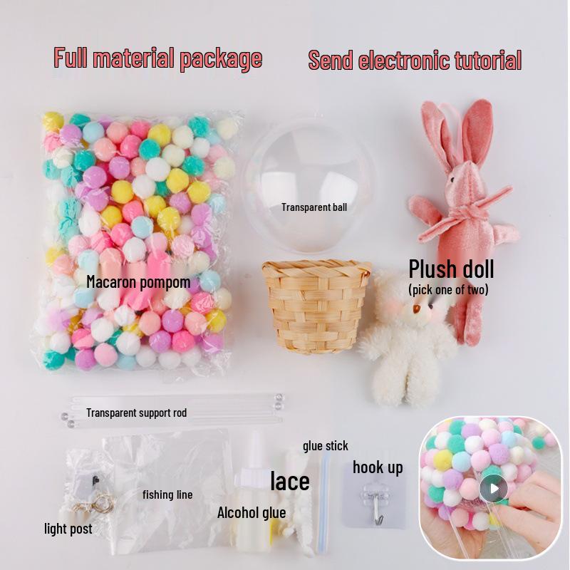 DIY Pompon Hot Air Balloon Night Light Craft Kit - Parent-Child Activity with Colorful Plush Balls
