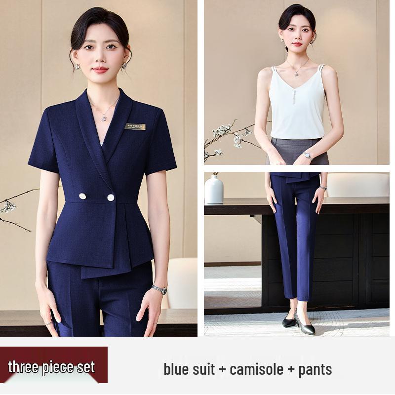 Women's Professional Short Sleeve Summer Suit – Elegant Formal Wear for Manager, Secretary, Hotel Front Desk, and Reception Work.