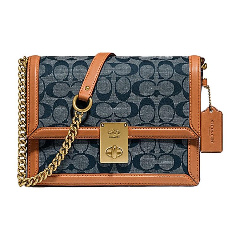 

Coach Hutton Floral Print Chain Canvas And Leather Shoulder Bag Women Shoulder Bag Denim-Blue Brown 3696-B4RA3 Basic Set (Bag+Dust Bag)