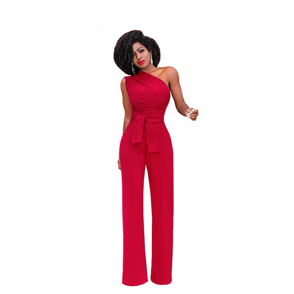 Women's One Shoulder Sleeveless Jumpsuit High Waist Flare Pants Solid Color Streetwear Casual Two Piece Outfit