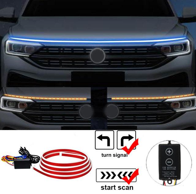 

Scan Starting Car Динамическая полоса подсветки капота Поворотный указатель поворота Автомобильный дневной ходовой свет Гибкая полоса подсветки капота DRL 150CM