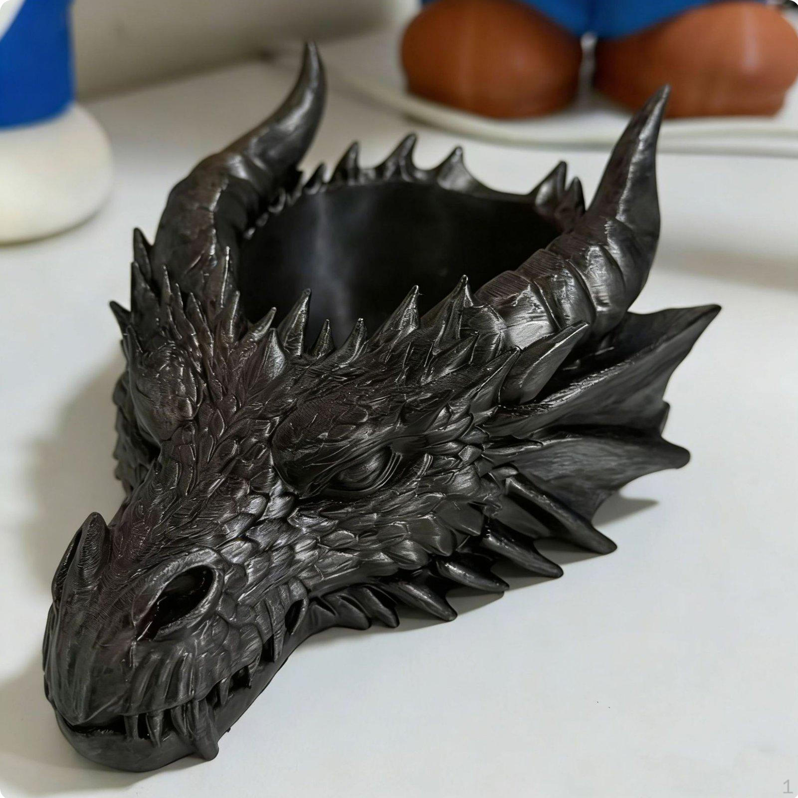 Dragon Head Tray 3D Printed Gothic Mythical Creature MultiFunctional Fantasy Key Bowl for Black S