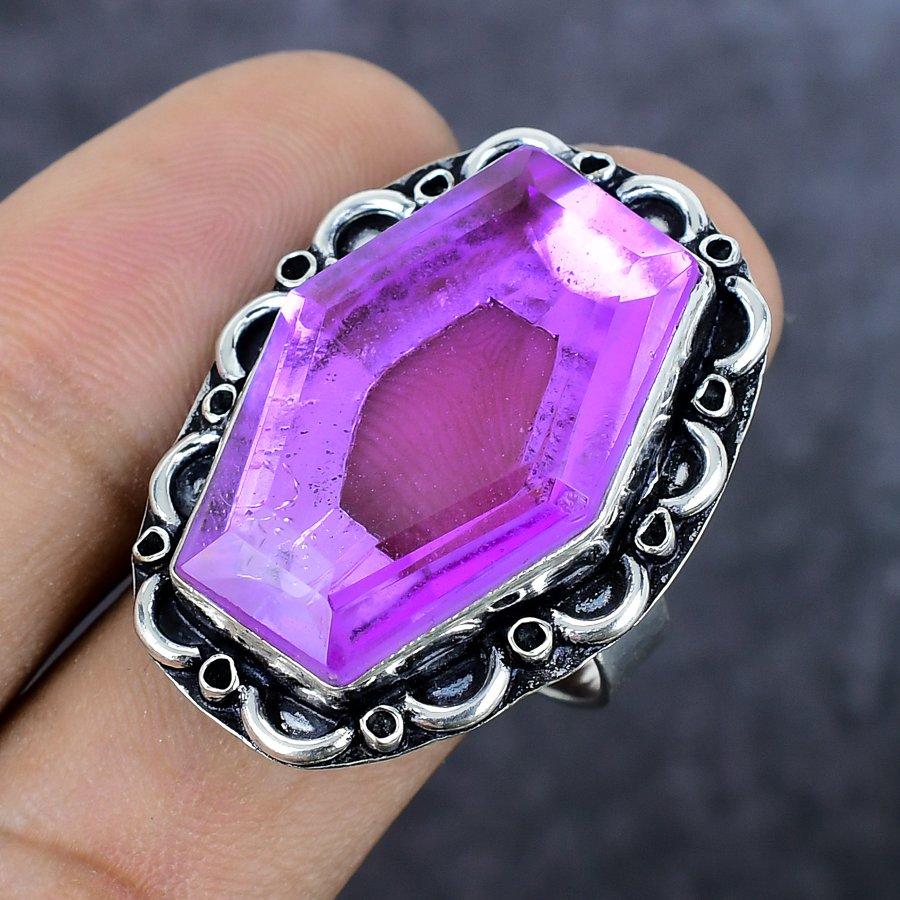 Pierre précieuse Améthyste Naturelle Argent Sterling 925 Bijou Bague Taille 9.5 G1u23