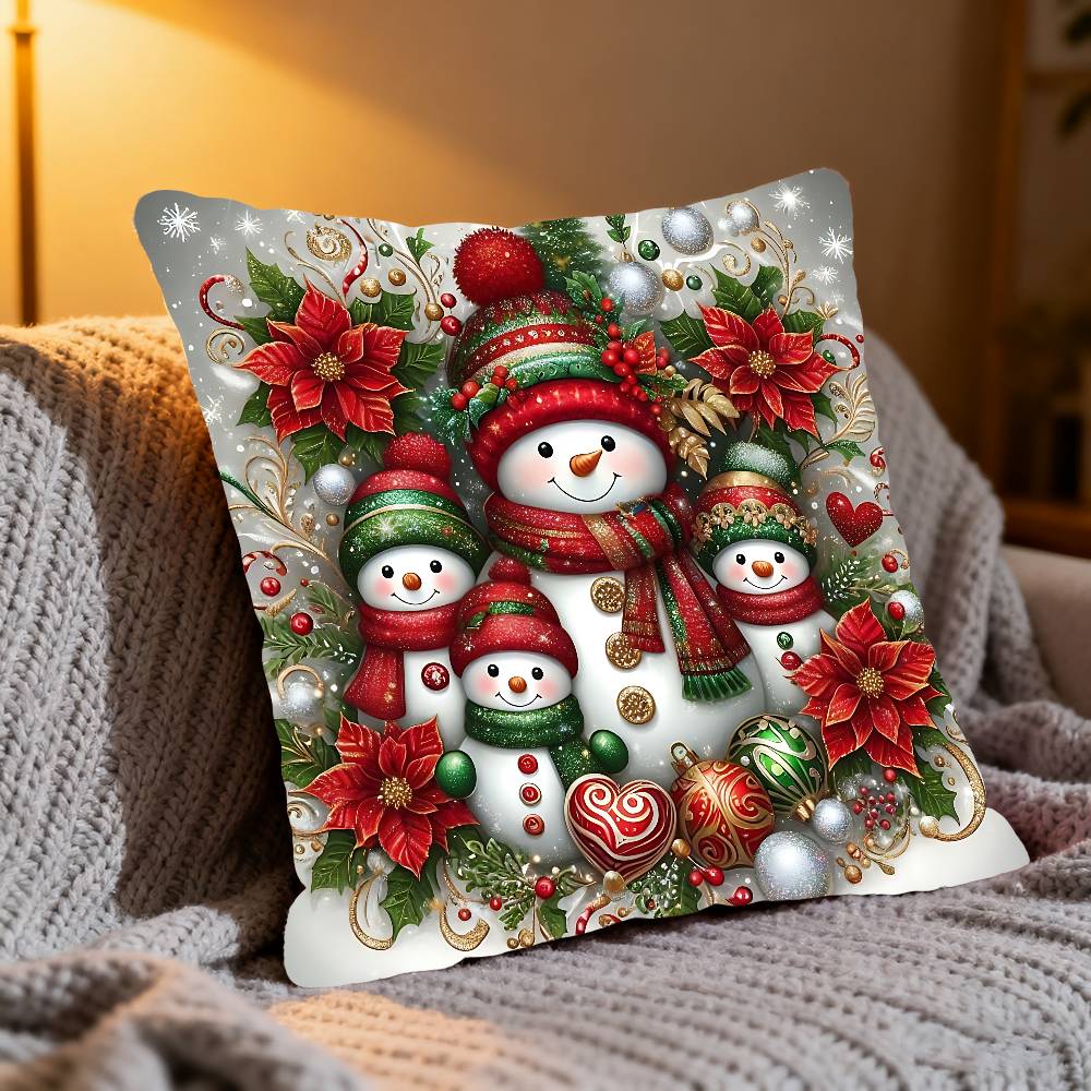 Christmas Snowman Pillow Case Cushion Cover Soft Cute Throw Pillow Case For Car Sofa Pillowcase Polyester With Zipper