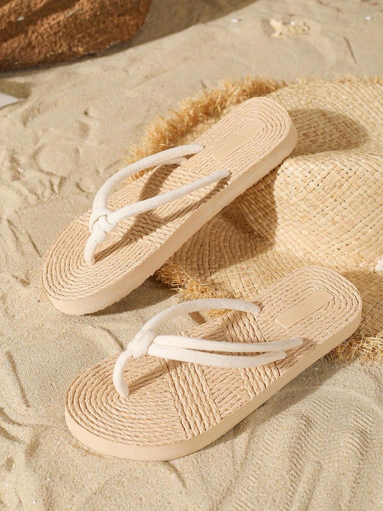 Women's Summer Straw Weave Flat Beach Flip-Flops