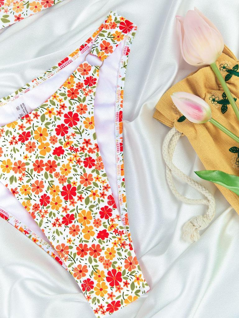 Small Floral Print Backless Sexy Two Piece Swimsuit Elegant For Vacation