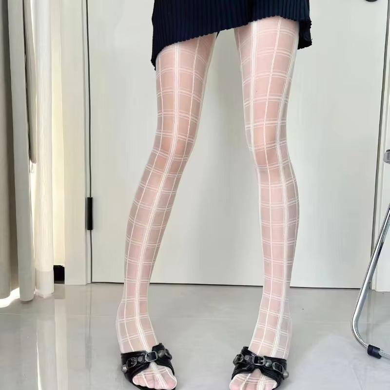 Kave Black Plaid Tights Vintage Floral Pattern Nylon Pantyhose Women Sexy Lingerie Lolita Jk Girls Cosplay Thigh High Stockings