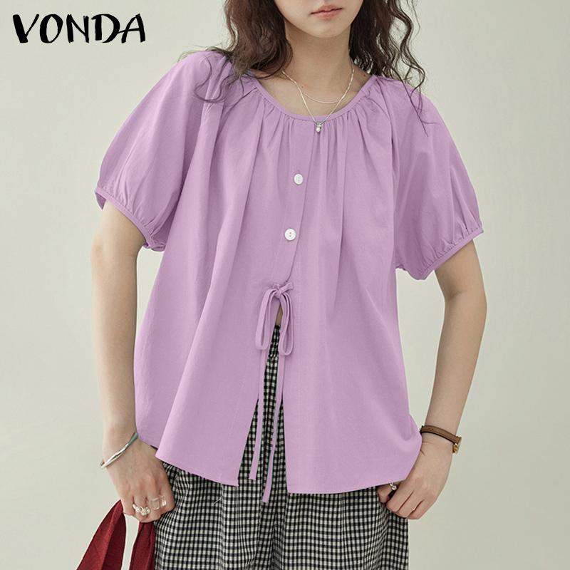 

VONDA Женская повседневная блузка с круглым вырезом и короткими рукавами с разрезом S фиолетовый