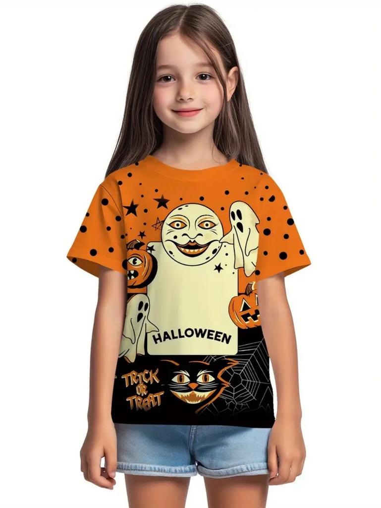 Girl Clothes Funny Pumpkin Graphic T-Shirt for Boys Girls Halloween Short Sleeve Tees 2-10Y Halloween Gift Party Kids Clothing